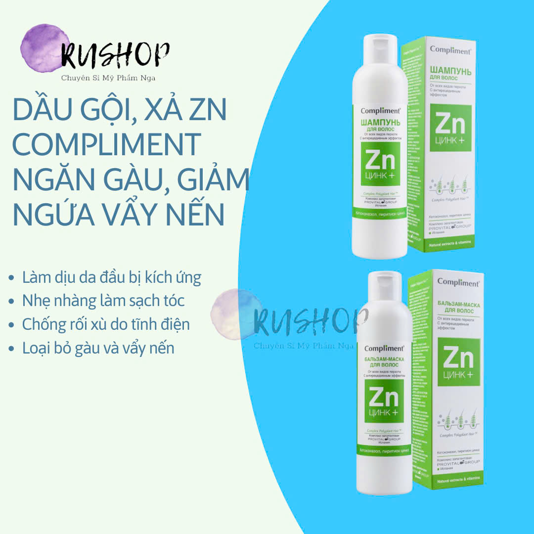 Dầu gội, xả Zn Compliment ngăn gàu, giảm ngứa vẩy nến da đầu 200ml/chai
