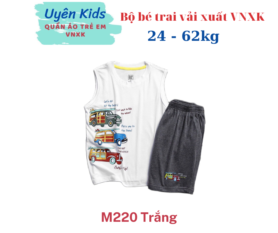 Bộ đồ vải xuất VNXK loại 1 mẫu sát nách in hoạt hình size đại cồ cho bé trai