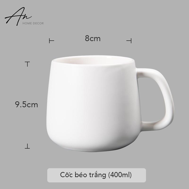 Cốc gốm sứ cafe cà phê uống nước nắp tre thìa sứ 400ml