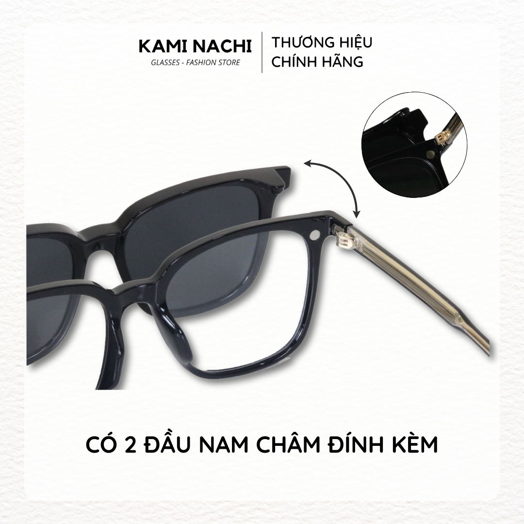 Gọng kính Clip On phiên bản vuông lớn đa năng, cắt được cận KAMI NACHI T8190