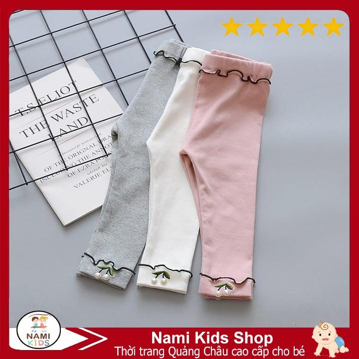 [T19:H30] Quần legging thêu hoa chất thun cotton mỏng mát cho bé