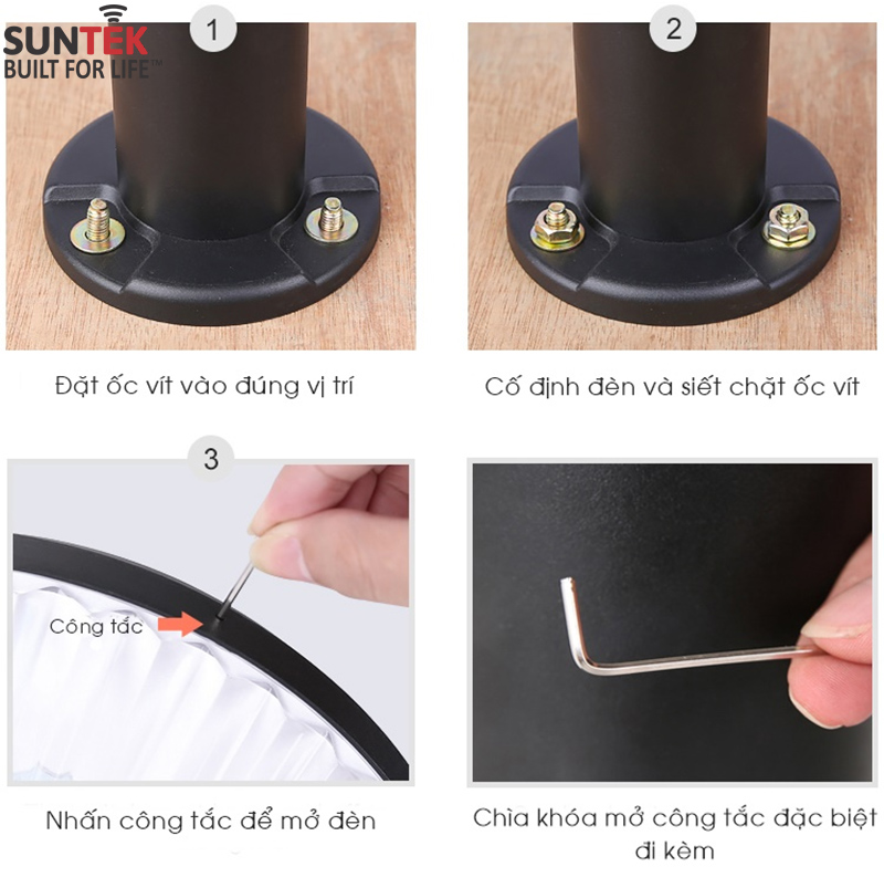 Đèn Sân Vườn Năng Lượng Mặt Trời SUNTEK GD06 - Sáng 20 giờ liên tục | Tự động Bật/Tắt | 2 Chế độ Màu Ánh sáng (Trắng - Trắng Vàng) | Mặt Tròn | Chống Nước/Bụi | Tuổi thọ bóng LED 50.000 giờ - Hàng Chính Hãng | Bảo hành 3 năm 1 đổi 1