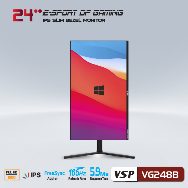 Màn hình gaming VSP Esport Gaming VG248B (24inch | FHD | IPS | 165Hz) - Hàng chính hãng