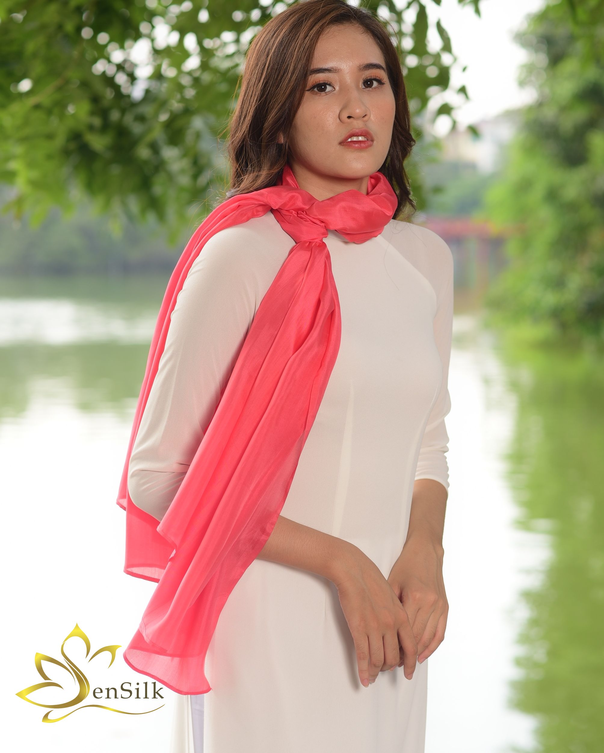 Khăn Lụa Nha Xá SenSilk (Đỏ) - 100% Silk Scarf - Lụa Tặng Khách Nước Ngoài