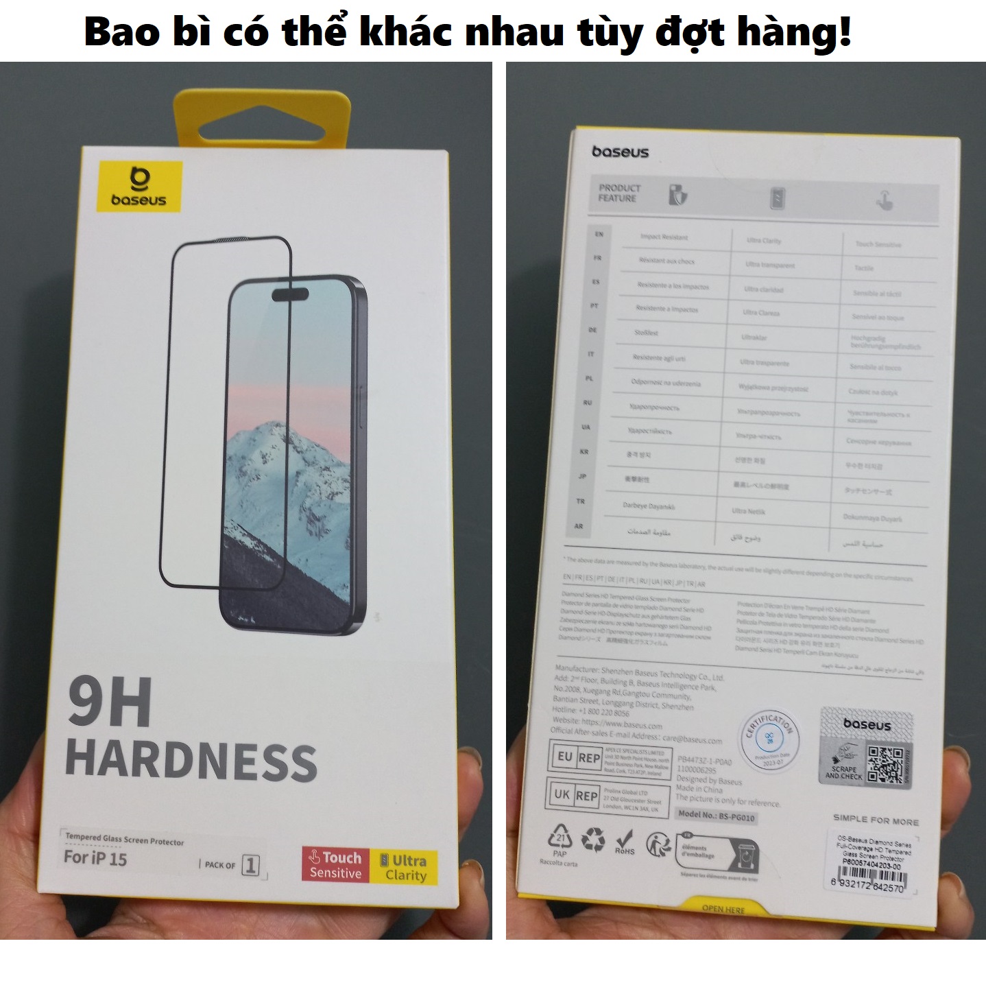 Miếng dán cường lực full màn viền đen màng bảo vệ loa cho tất cả iP 15 series Baseus 9H Hardness Tempered Glass _  Hàng chính hãng