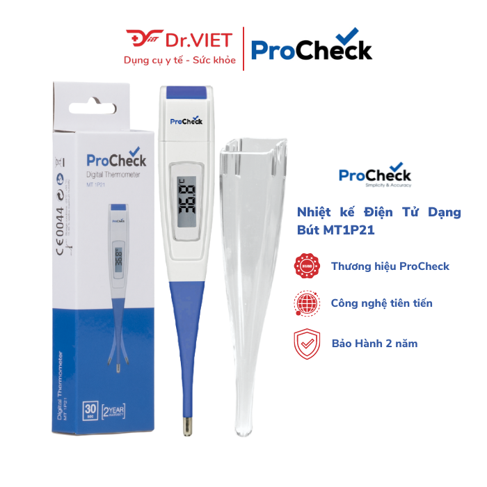 Nhiệt Kế Điện Tử Dạng Bút Procheck MT1P21 Chính Hãng. Dễ sử dụng, đo nhanh, chính xác, cho kết quả sau 30 giây. Thông báo bằng tiếng bíp, có cảnh báo sốt.
