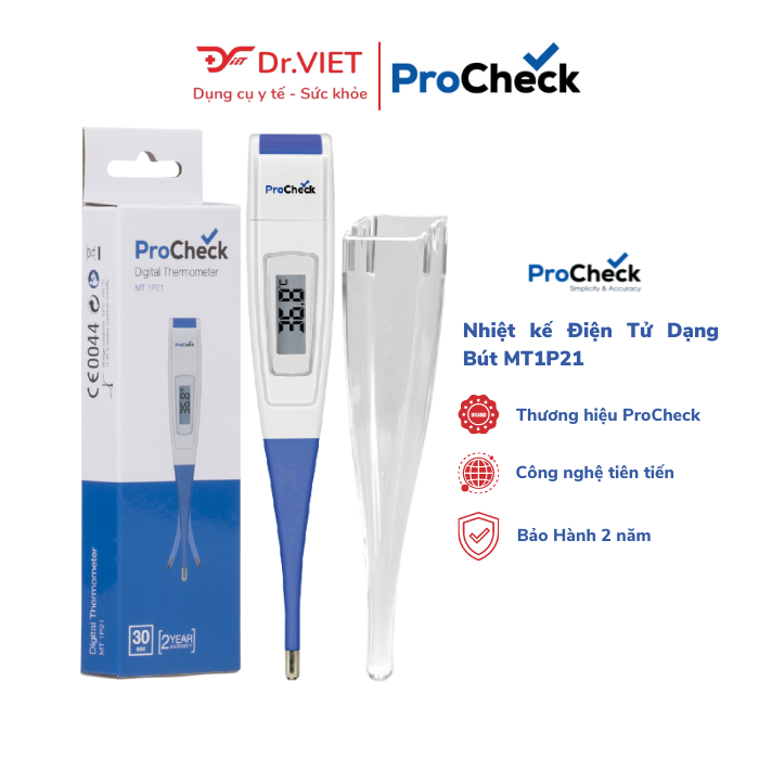 Nhiệt Kế Điện Tử Dạng Bút Procheck MT1P21 Chính Hãng. Dễ sử dụng, đo nhanh, chính xác, cho kết quả sau 30 giây. Thông báo bằng tiếng bíp, có cảnh báo sốt.