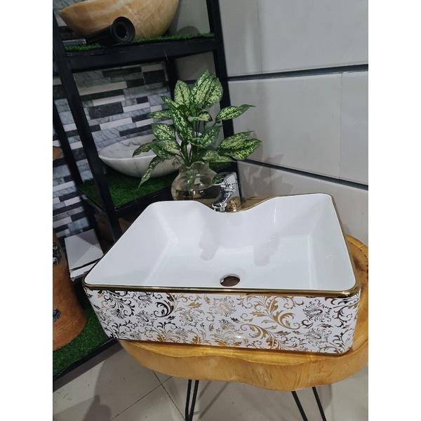 lavabo đặt bàn hoa vuông ( phủ men nano cao cấp)