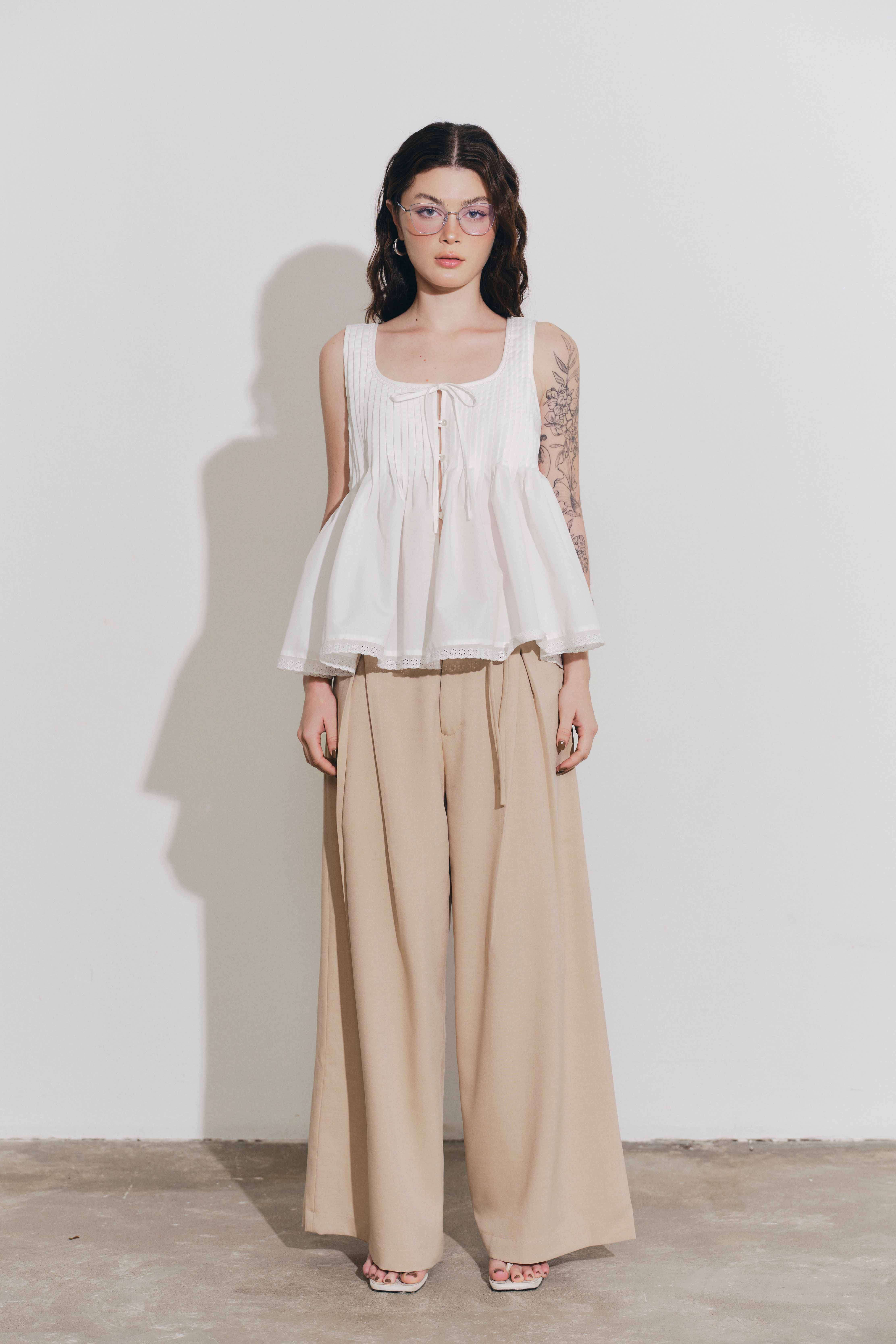 DOTTIE - Áo kiểu chiết ly - Trắng - T1130