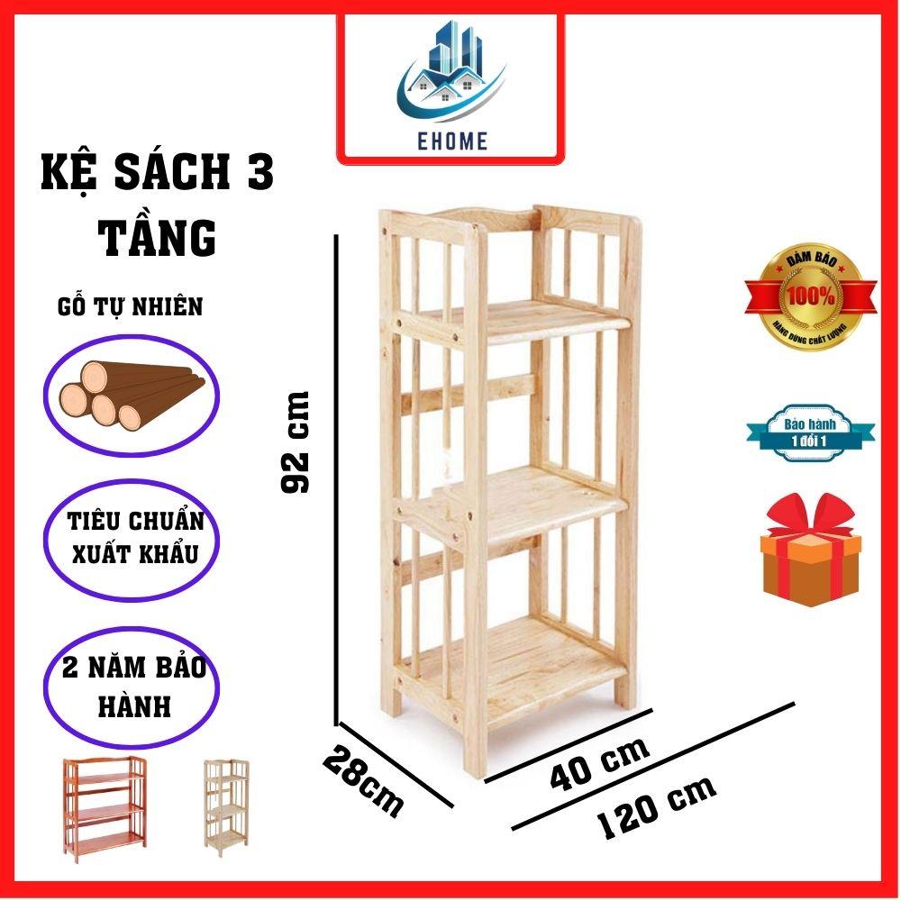 Kệ sách gỗ 3 tầng lắp ráp đa năng giá gỗ đựng sách 3 tầng đứng gỗ cao su tự nhiên