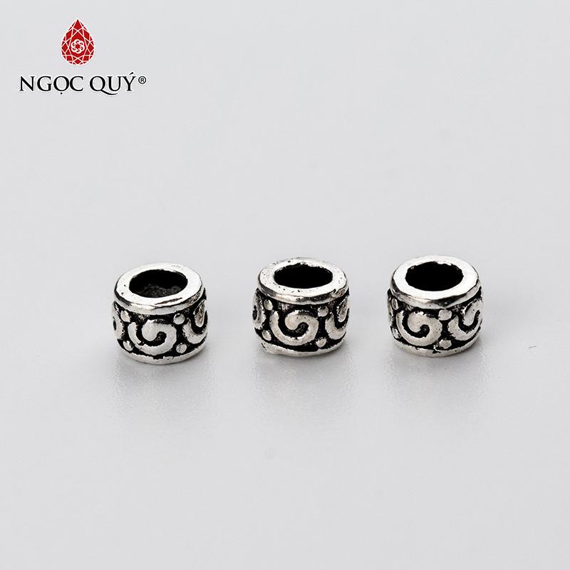 Charm bạc hình trụ chặn hạt họa tiết hoa văn - Ngọc Quý Gemstones