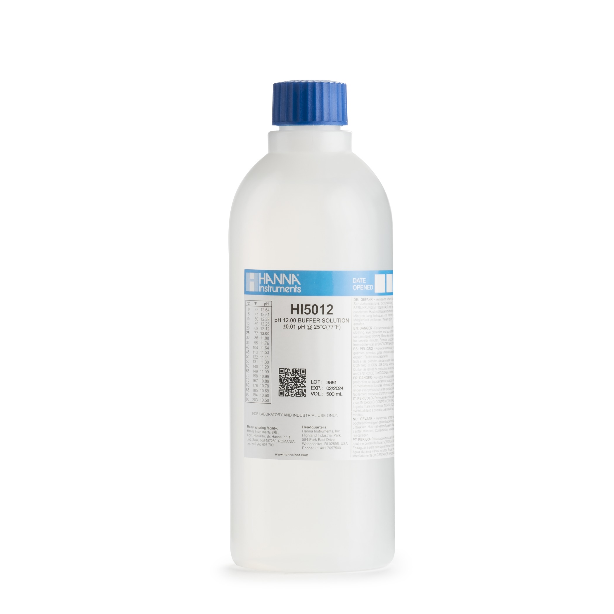 [Hanna Instruments] Dung Dịch Hiệu Chuẩn pH 12.00, 500 mL HI5012