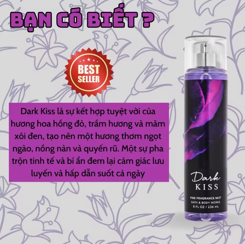 Body Mist Dark Kiss 236ml - Bath and Body Work Dark Kiss Chính Hãng