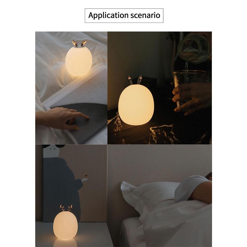 Đèn Ngủ LED Silicone Mềm Ấm Áp Hình Thỏ Hươu Có Thể Sạc Lại Bằng Cổng USB Cho Trẻ Em