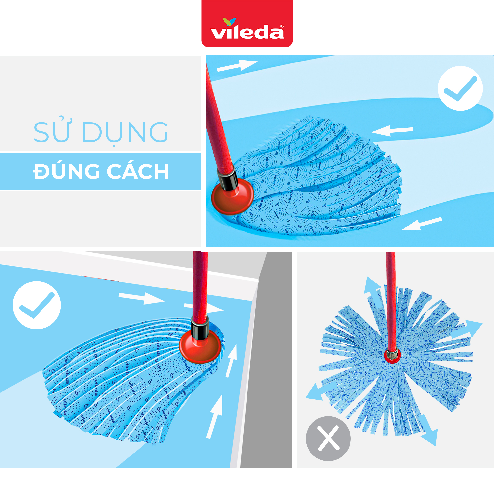 Cây lau nhà đa năng VILEDA Supermocio Wet vải sợ microfibre, đa năng cho mọi loại sàn nhà