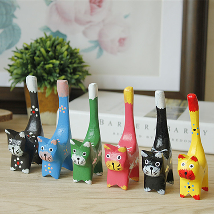Bộ 6 chú mèo gỗ sắc màu trang trí