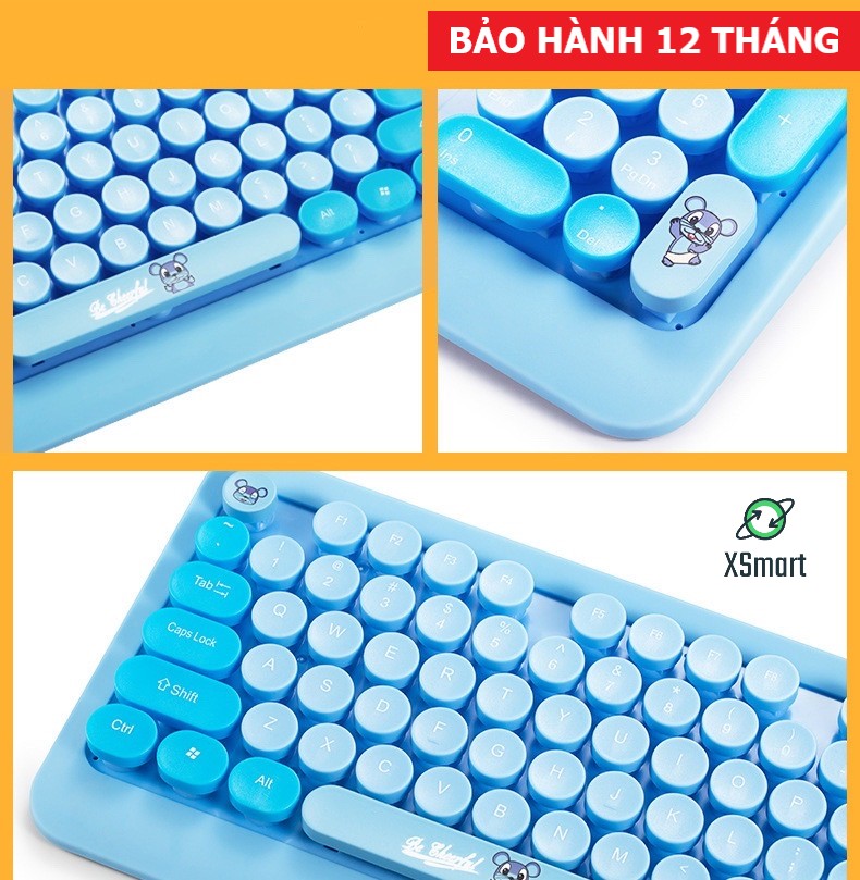 Bộ bàn phím và chuột không dây Siêu Xinh thời trang XSmart K68 màu vàng xanh sặc sỡ tương thích máy tính, laptop, pc - Hàng Chính Hãng