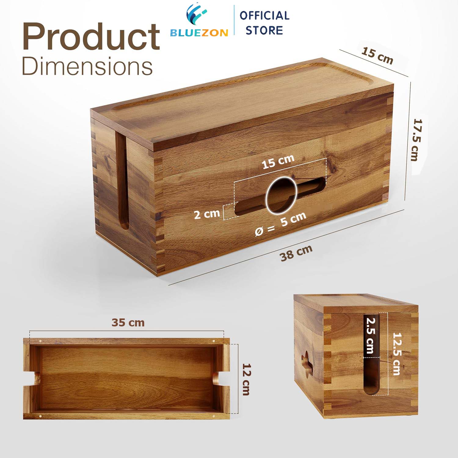 Hộp gỗ đựng ổ cắm điện BLUEZON, hộp đựng dây điện, hộp dây sạc an toàn cho trẻ nhỏ