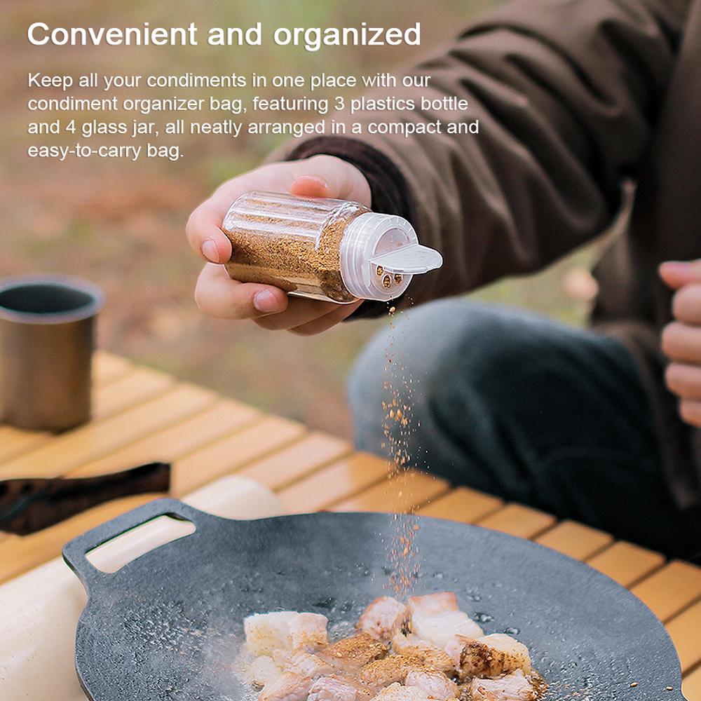 Outdoor Condiment Storage Set Camping Seasoning Jars ​Storage Bag Kit Portable BBQ Picnic Cruet Storage Bag Multifunctional Storage Bag