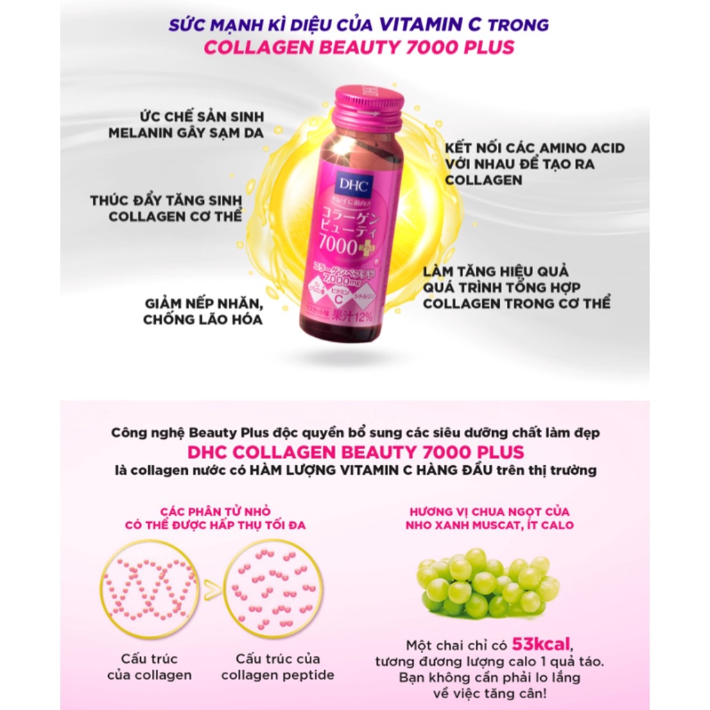 Hộp 10 Chai Collagen Nước DHC Dưỡng Ẩm, Chống Lão Hóa Collagen Beauty 7000+