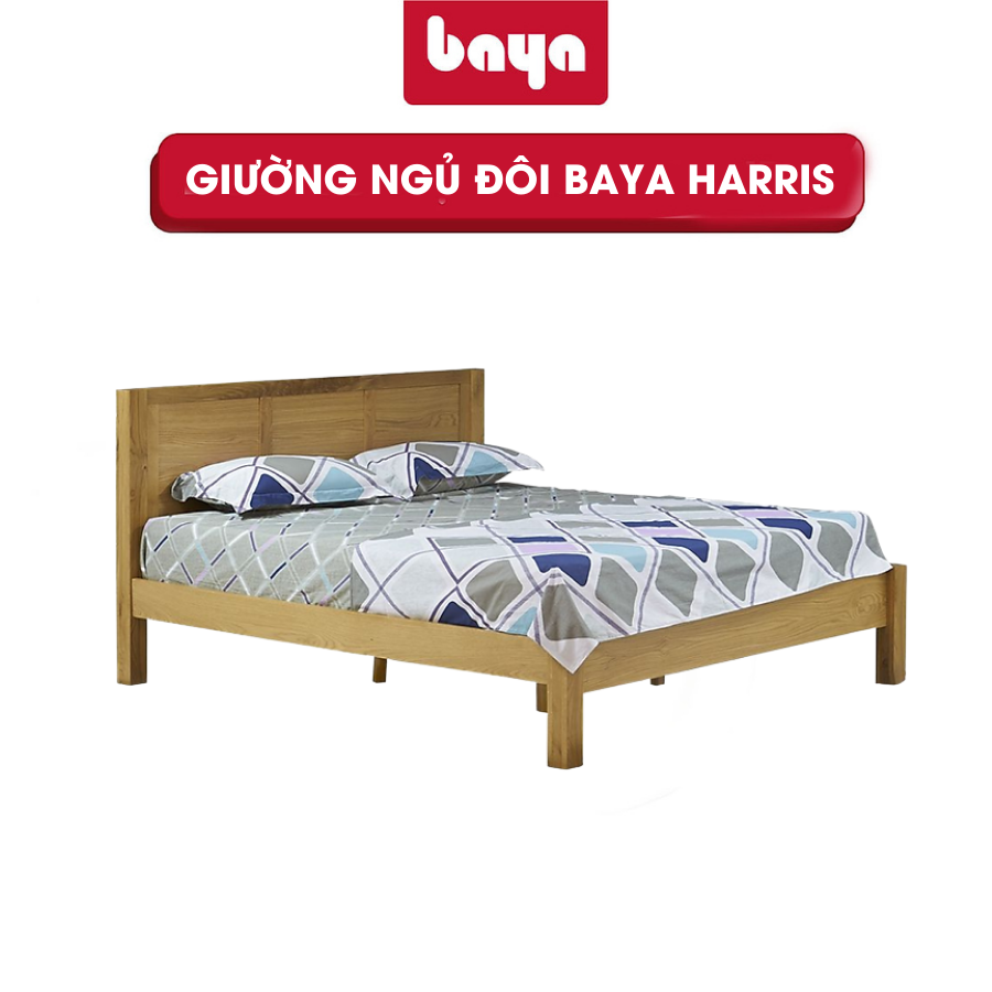 Giường Ngủ Đôi Cao Cấp BAYA HARRIS Được Làm Từ Gỗ Sồi Phủ Veneer Bền Chắc Với Gam Màu Gỗ Sáng, Thiết Kế Đơn Giản Nhưng Sang Trọng Và Tinh Tế