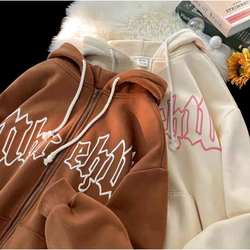 Áo Khoác Cardigan Có Khóa Kéo In Chữ Cao Cấp