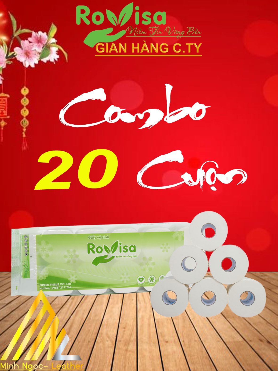 ComBo 2 bịch 20 cuộn 2KG giấy vệ sinh có lõi 4 lớp mềm mịn, siêu dai cao cấp ROVISA