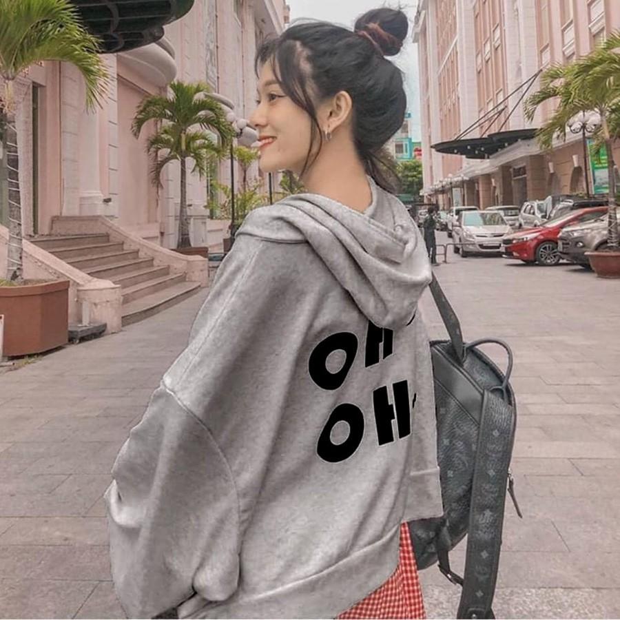 Áo Khoác Nỉ Trơn In Chữ OH OH Freesize Dáng Rộng Unisex Thu Đông