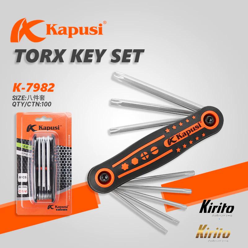 Bộ 8 chìa lục giác và lục giác bông Thép CR-V, chịu nhiệt, mạ thép chrome Kapusi Japan bộ gập gọn