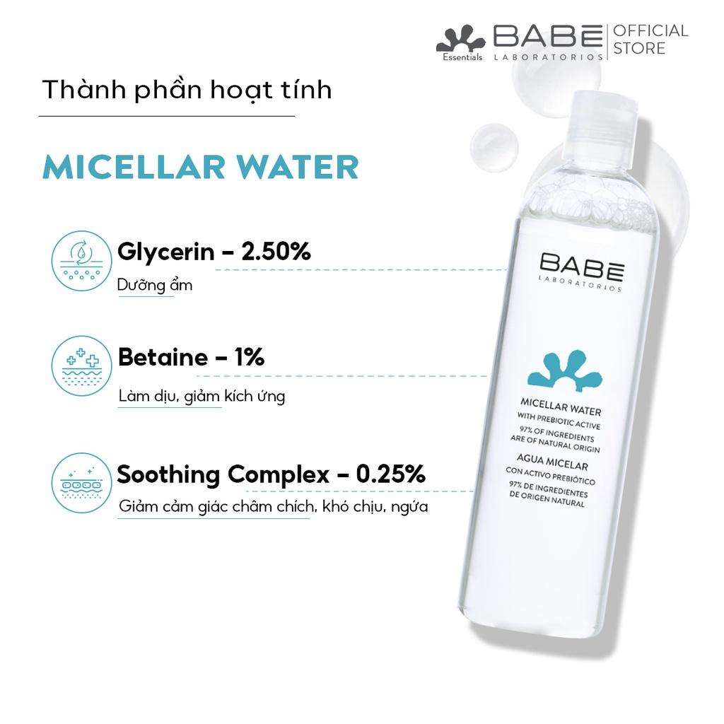 Nước tẩy trang làm sạch cho da nhạy cảm Babe Essentials Prebiotic Micellar Water 250ml