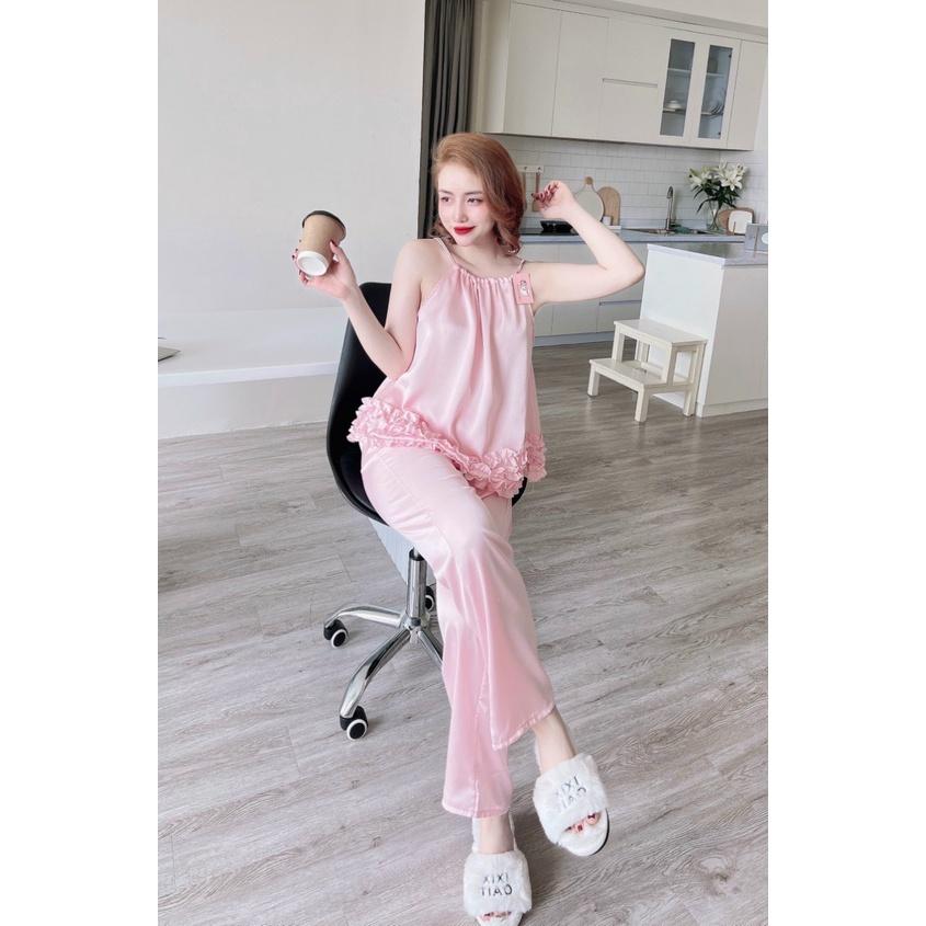 Đồ Ngủ Nữ Mặc Nhà Quần Dài Chất Lụa LATIN Đẹp, Mát, Ít Nhăn, Đường May Đẹp- Kiểu Đồ Ngủ Sexy, Freesize Dưới 58kg