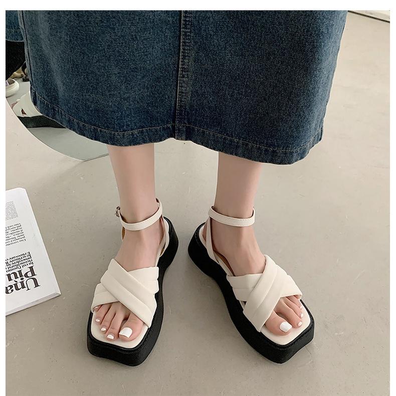 Giày sandal nữ ulzzang đế xuồng chéo trơn 4p đế mềm nữ Shoes Paradise SD015