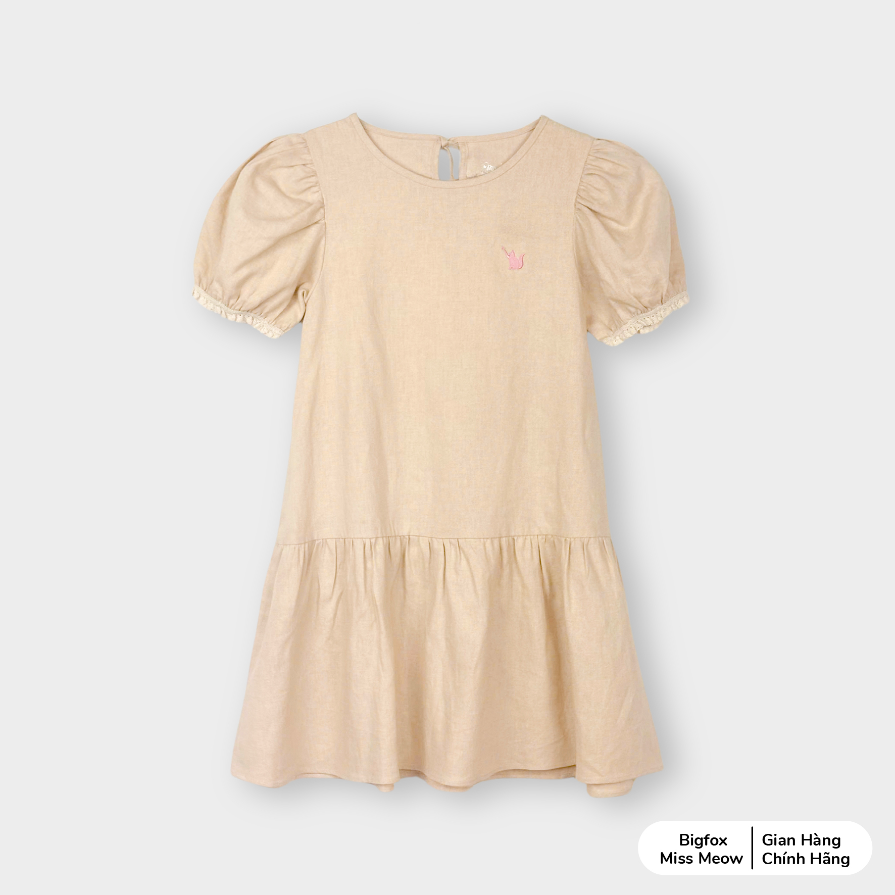 Váy cho bé gái Bigfox Miss Meow size đại mùa hè dáng tiểu thư vải linen cỡ 3-11 tuổi 37kg