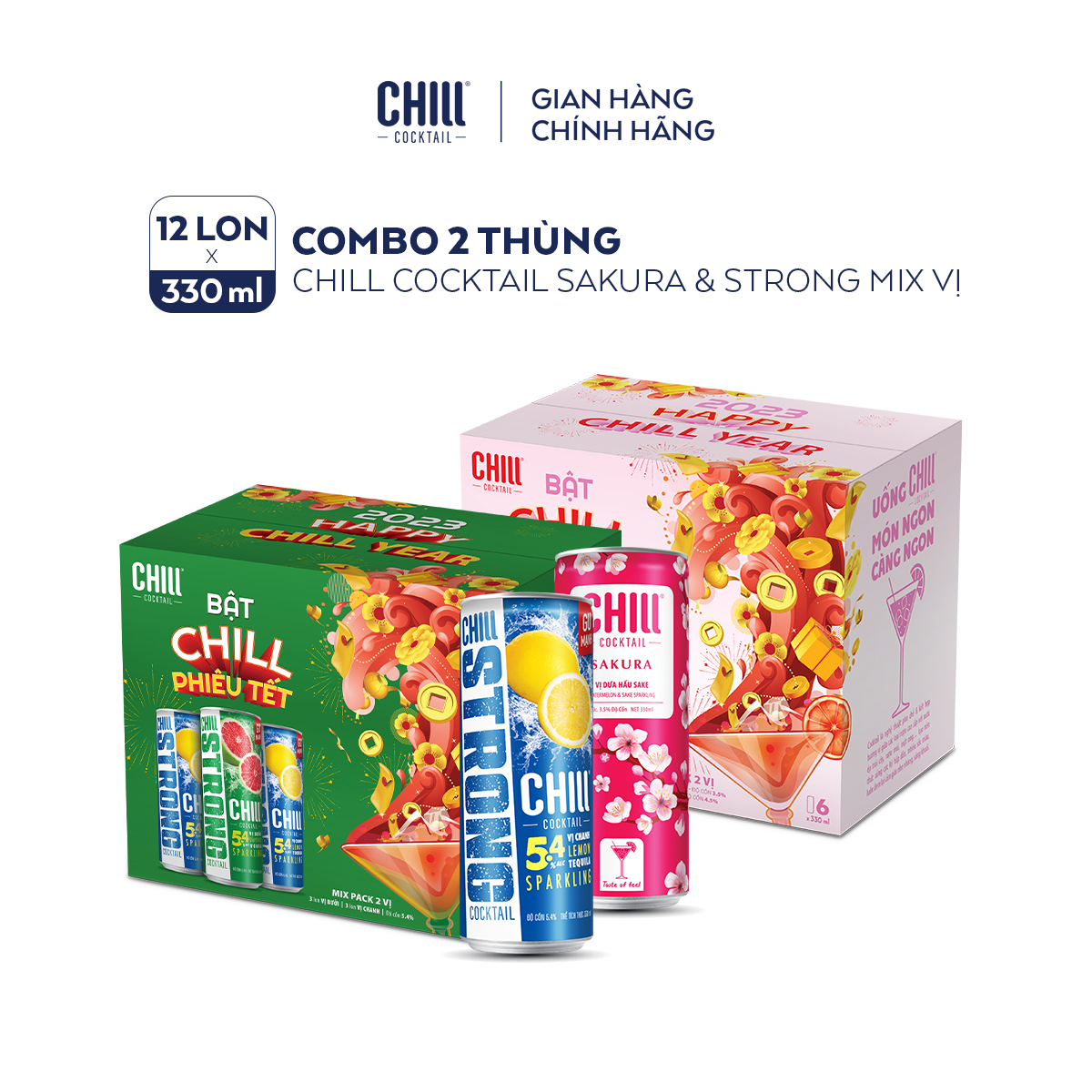 Combo 2 thùng Chill Cocktail Sakura &amp; Strong mix (12 lon x 330ml)