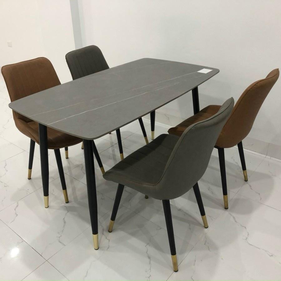 Bộ bàn ăn mặt đá phiến kèm 4 ghế Loft sọc