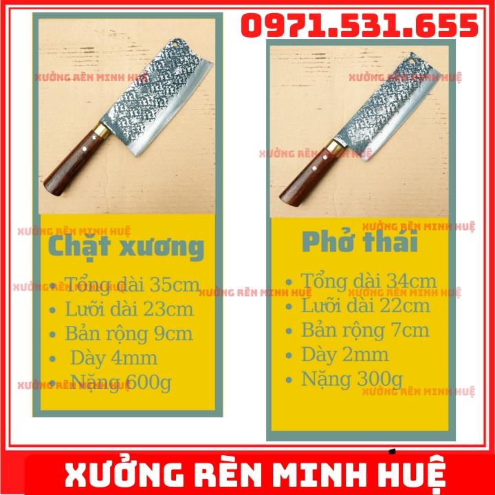 Bộ 2 dao bếp chặt và thái thép nhíp ô tô hàng rèn thủ công cao cấp