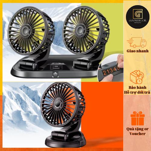 Quạt ô tô đơn và đôi xoay 360 gió mạnh kèm biển để số điện thoại dành cho xe hơi, quạt 5v/12v/24v - Đơn