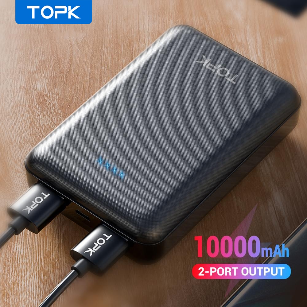 Pin dự phòng mini siêu nhỏ sạc nhanh 2.1A CHÍNH HÃNG TOPK 10000mah có IC bảo vệ thiết bị 2xUSB TOPK 10000mAh Mini Power Bank Dual USB Portable Mobile