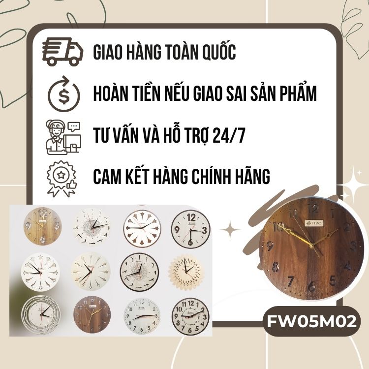 Đồng Hồ Treo Tường Trang Trí Phòng Khách, Thương Hiệu FIVO Mẫu FW05 Đơn Giản Thanh Lịch Phù Hợp Mọi Không Gian