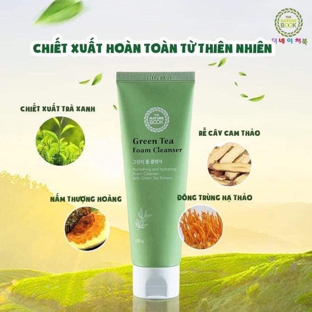 Sữa rửa mặt trà xanh The Nature Book ngăn ngừa mụn và lão hóa da Green Tea Foam Cleanser 120g