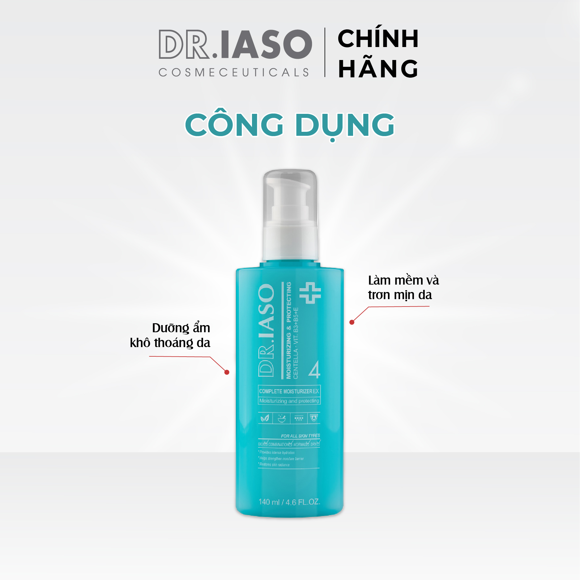 D37 Sữa dưỡng ẩm sáng da Dr IASO Complete Moisturizer 140ml