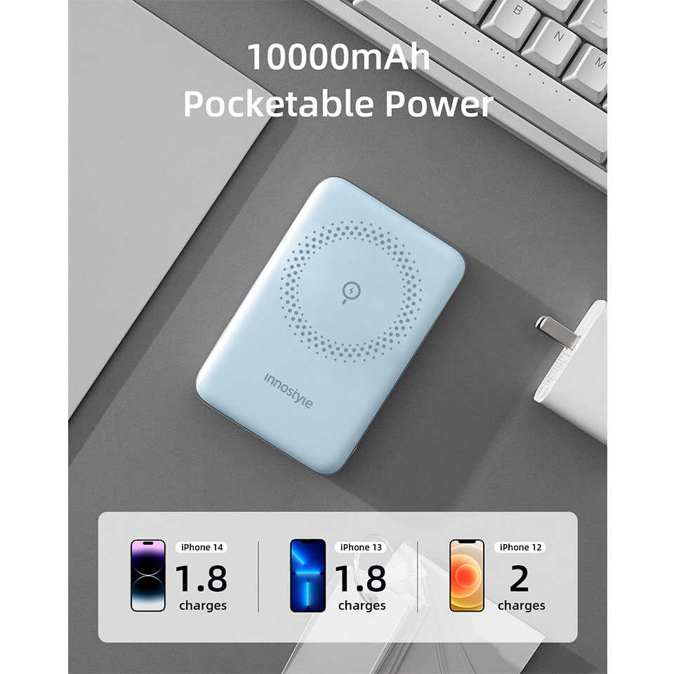 Sạc Dự Phòng Không Dây Innostyle Powermag 15W 2 IN 1 STAND 10000 MAH PD 20W - Hàng chính hãng