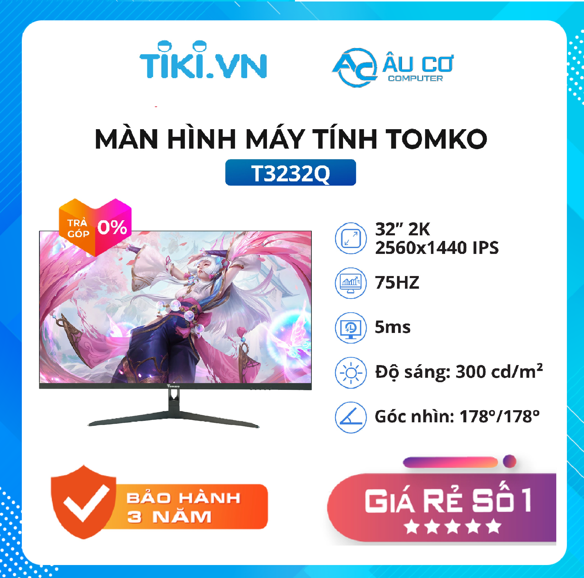 Màn hình máy tính Đồ Họa 32 inch 2KTomko T3232Q Tần số quét 75HZ Tấm nền IPS - Hàng chính hãng