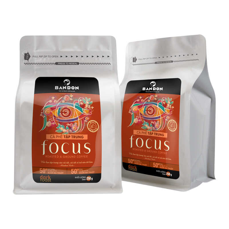 Cà phê phin nguyên chất rang xay mộc sạch BANDON FOCUS 250g đắng đậm, thơm nồng - cà phê đặc sản