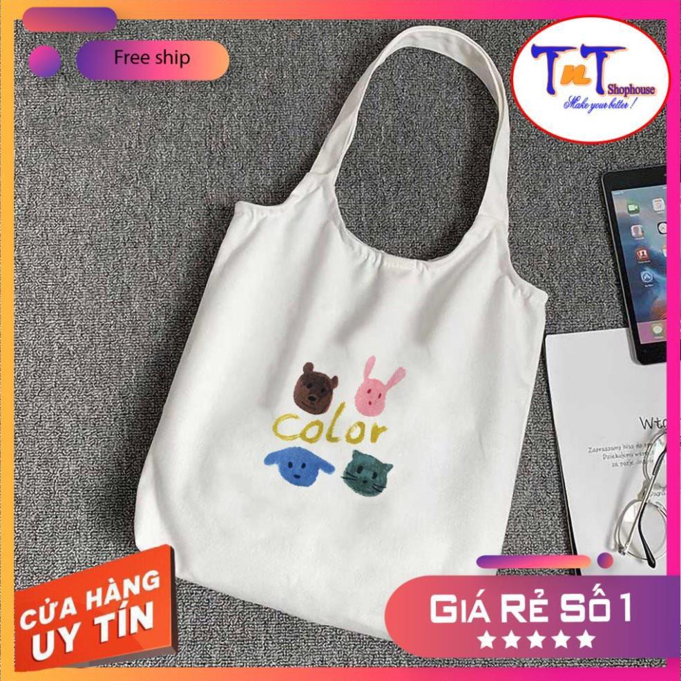 TT04 Túi tote vải Canvas đeo vai phong cách Ulzzang, vải bố form Unisex Vintage