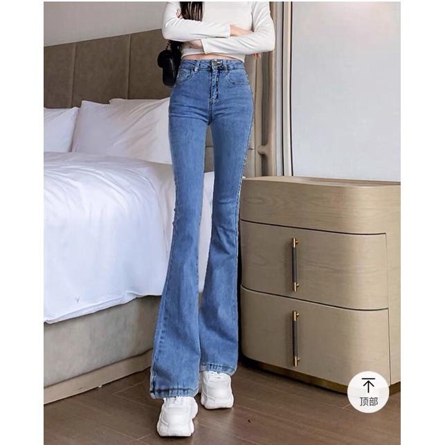 Quần bò jean nữ ống loe đứng rộng suông co giãn jeans cạp cao cao cấp Hottrend 2022