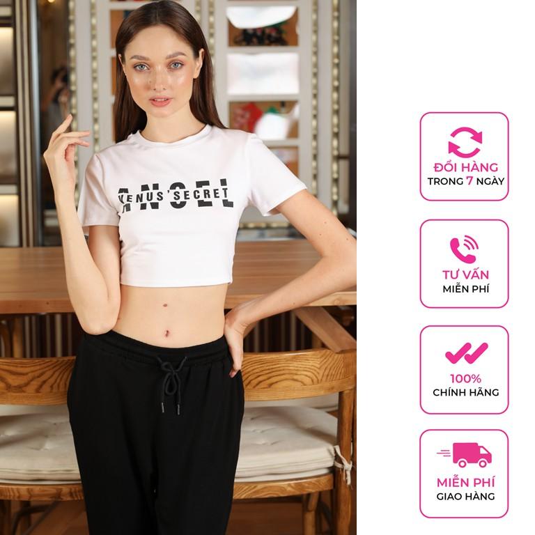 Áo croptop Venus' Secret tay ngắn cổ tròn in chữ trước ngực