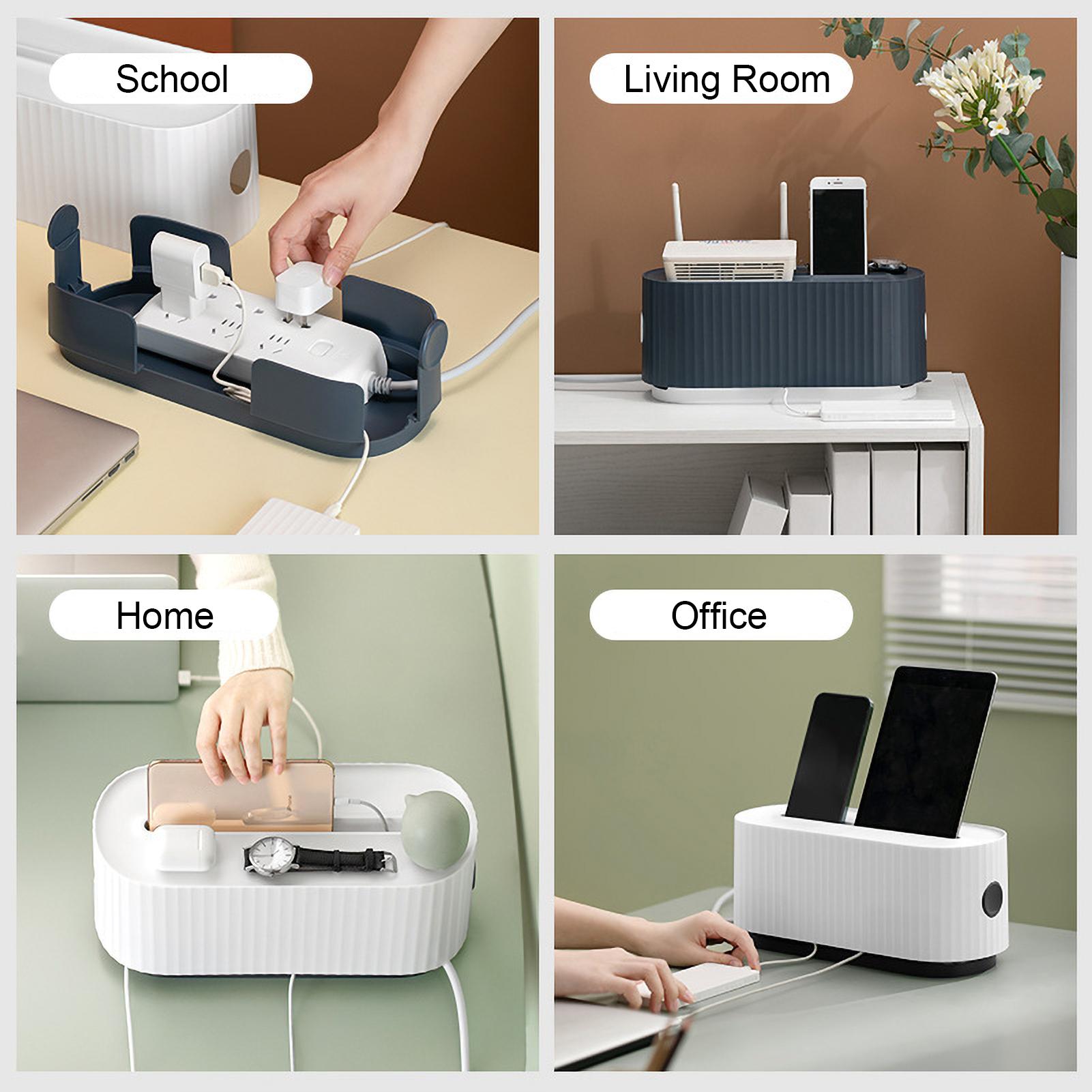 Cable Management Box with Phone Holder Lid Desk Wire Organizer Power Strips Protector Cord Hider Box Cord Organizer