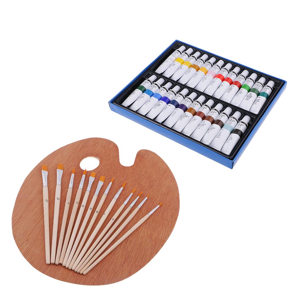 24 Màu Sắc Ống Acrylic Sơn Sắc Tố + 12X Tranh Bút Bảng Chữ Cái Bằng Gỗ