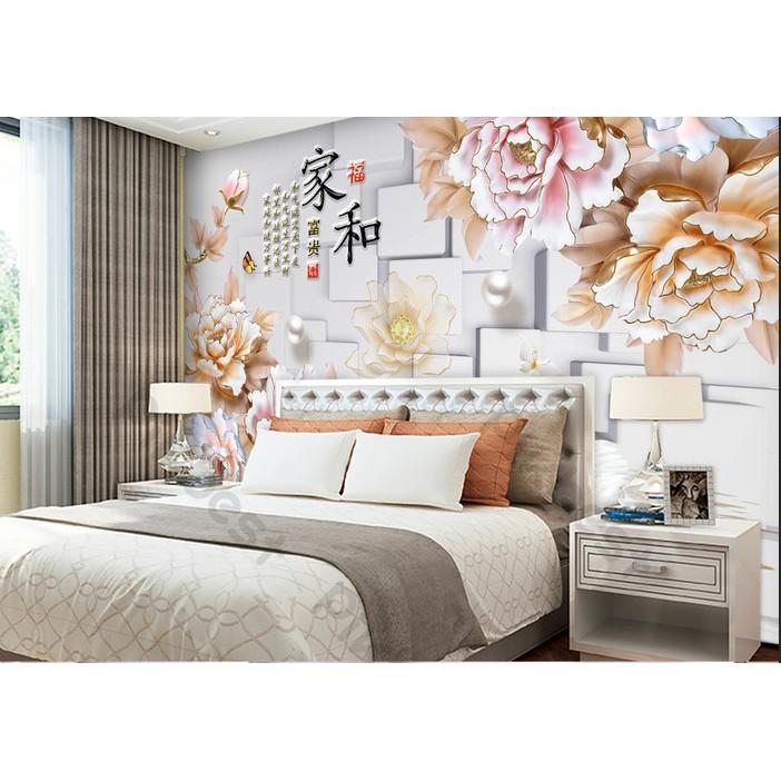 Tranh dán tường Hoa mẫu đơn phong phú hiện đại, tranh dán tường 3d hiện đại MS1171406